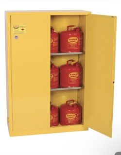 45 gallon flammable liquid safety cabinet 18-gauge steel 2 doors 2 shelves