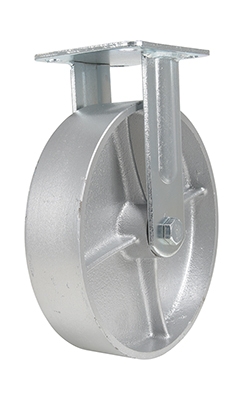 Cast iron steel rigid caster 8 inch diameter 2 inch width 1760 lb capacity zinc plated