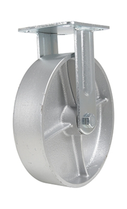 Cast iron steel rigid caster 8 inch diameter 2 inch width 1760 lb capacity zinc plated