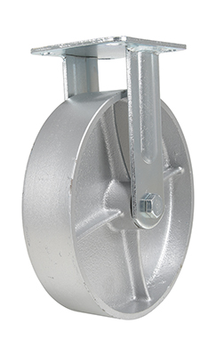 Cast iron steel rigid caster 8 inch diameter 2 inch width 1760 lb capacity zinc plated