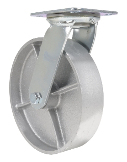 Cast iron steel swivel caster 8 inch diameter 2 inch width 1760 lb capacity silver zinc plated