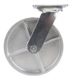 Cast iron steel swivel caster 8 inch diameter 2 inch width 1760 lb capacity silver zinc plated
