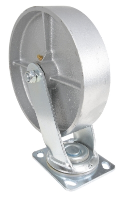 Cast iron steel swivel caster 8 inch diameter 2 inch width 1760 lb capacity silver zinc plated