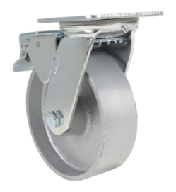 Cast iron swivel caster with total brake 6 inch diameter 2 inch width 1540 lb capacity