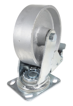 Cast iron swivel caster with total brake 6 inch diameter 2 inch width 1540 lb capacity
