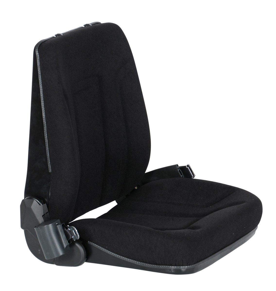 Cloth deluxe fork truck seat with seat belt 4.5 x 4.5 x 4 inch low profile universal mount