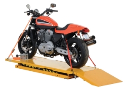 Manual hydraulic motorcycle lift 108 x 35 inch platform 1100 lb capacity yellow