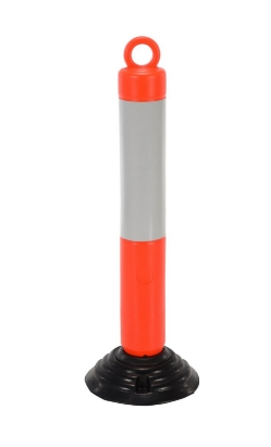 Plastic bollard 31.5 inch height fluorescent orange with reflective tape spring loaded base