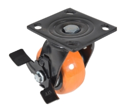 Polyurethane swivel caster with brake 4 inch 2 inch 551 lb non-marking zinc plated