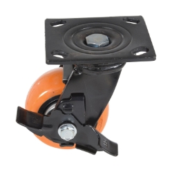 Polyurethane swivel caster with brake 4 inch 2 inch 551 lb non-marking zinc plated