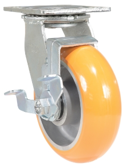Polyurethane swivel caster with brake 6 inch 2 inch 1250 lb capacity non-marking