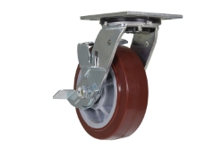 Polyurethane swivel caster with brake 6 inch 2 inch 750 lb capacity zinc plated