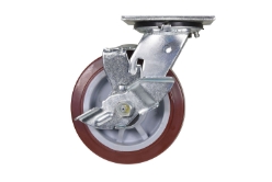 Polyurethane swivel caster with brake 6 inch 2 inch 750 lb capacity zinc plated