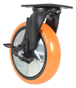 Polyurethane swivel caster with brake 8 inch 2 inch 925 lb capacity zinc plated