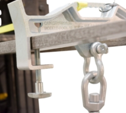 Steel double swivel hoist hook for fork truck 3 x 23 x 21.625 inch 10000 lb capacity zinc plated