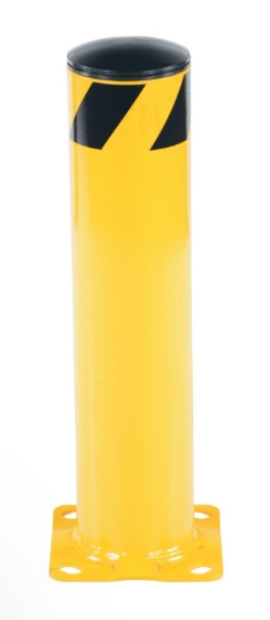 Steel pipe safety bollard 24 inch tall 5.5 inch diameter powder coated safety yellow