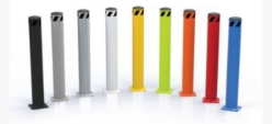 Steel pipe safety bollard 42 inch tall 4.5 inch diameter with reflective strip safety yellow