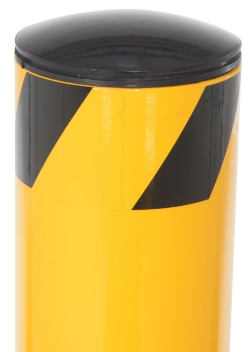 Steel pipe safety bollard 48 inch tall 5.5 inch diameter powder coated safety yellow