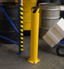 Steel pipe safety bollard 48 inch tall 5.5 inch diameter powder coated safety yellow