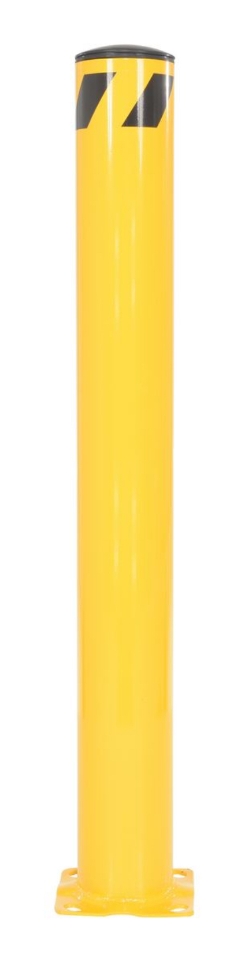 Steel pipe safety bollard 48 inch tall 5.5 inch diameter powder coated safety yellow