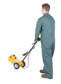 Steel air powered fork truck jack 8.5 to 18.25 inch lift height 44000 lb capacity