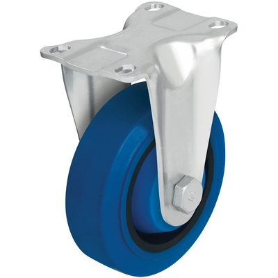Elastic rubber rigid caster 5 inch diameter 1 inch width 400 lb capacity blue black