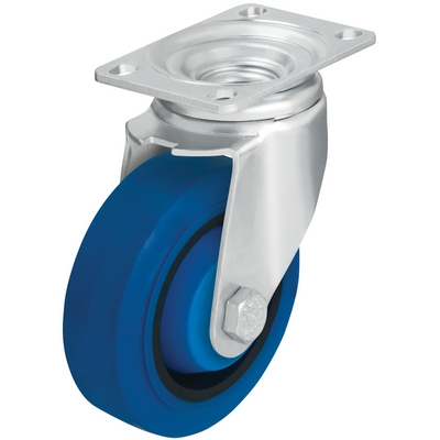 Elastic rubber swivel caster 5 inch diameter 1 inch width 400 lb capacity blue black