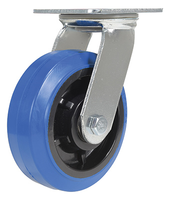 Elastic rubber swivel caster 6 inch diameter 2 inch width 770 lb capacity blue comfort plus