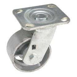 Cast iron swivel caster 4 inch diameter 2 inch width 700 lb capacity with zerk fitting