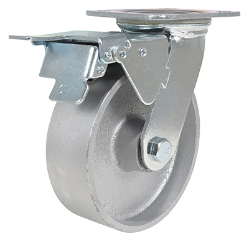 Cast iron swivel caster with total brake 6 inch diameter 2 inch width 1540 lb capacity