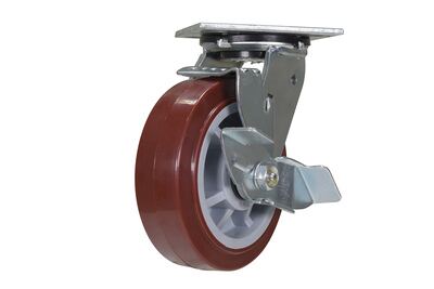Polyurethane swivel caster with brake 6 inch 2 inch 750 lb capacity zinc plated