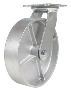 Cast iron steel swivel caster 8 inch diameter 2 inch width 1760 lb capacity silver zinc plated