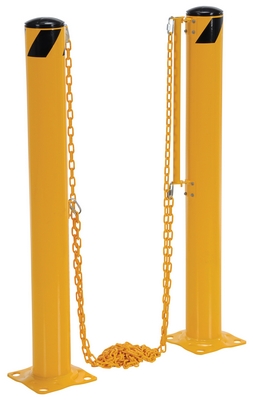 Steel dock chain barrier bollard 5.5 inch diameter with safety yellow powder coat finish