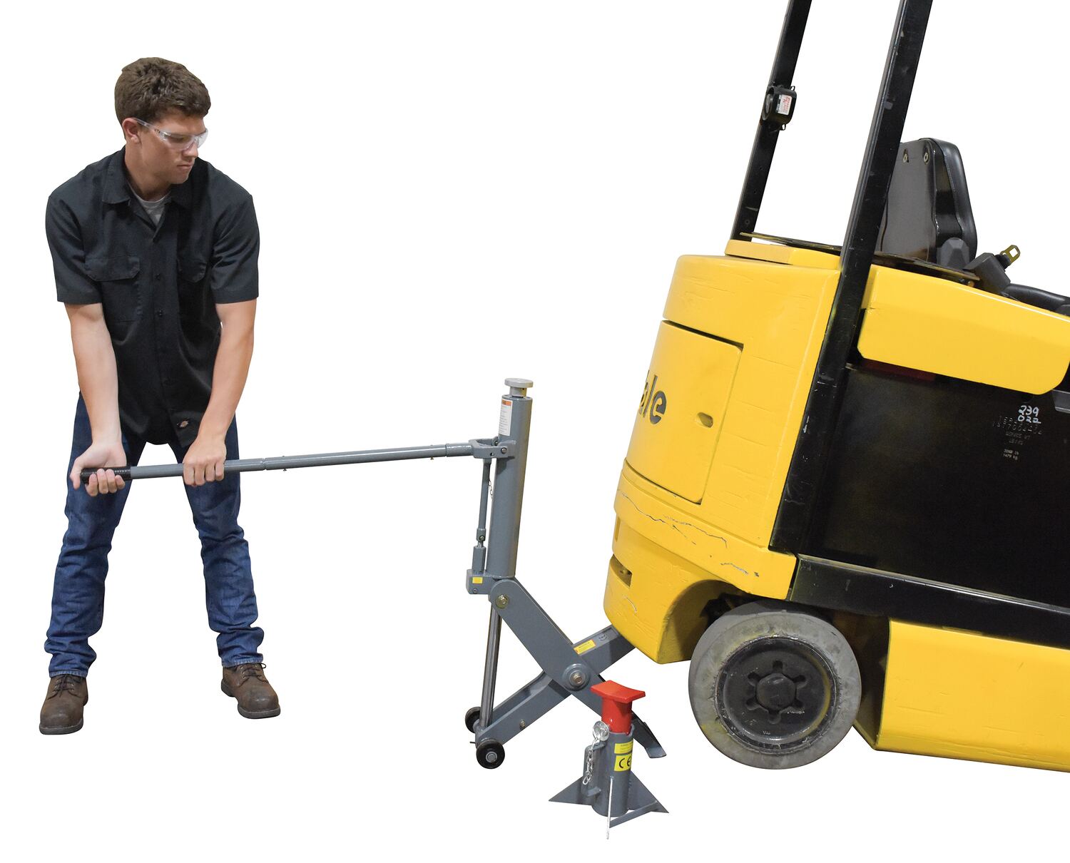 Steel manual hydraulic fork truck jack 29 x 10 x 26 inch 15000 lb capacity gray powder coated
