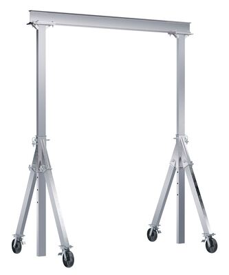 Aluminum Adjustable Height Gantry Crane with Total Locking Glass Filled Nylon Casters 8 Ft. Wide x 8 Ft. Max Usable Height 2,000 Lb. Capacity