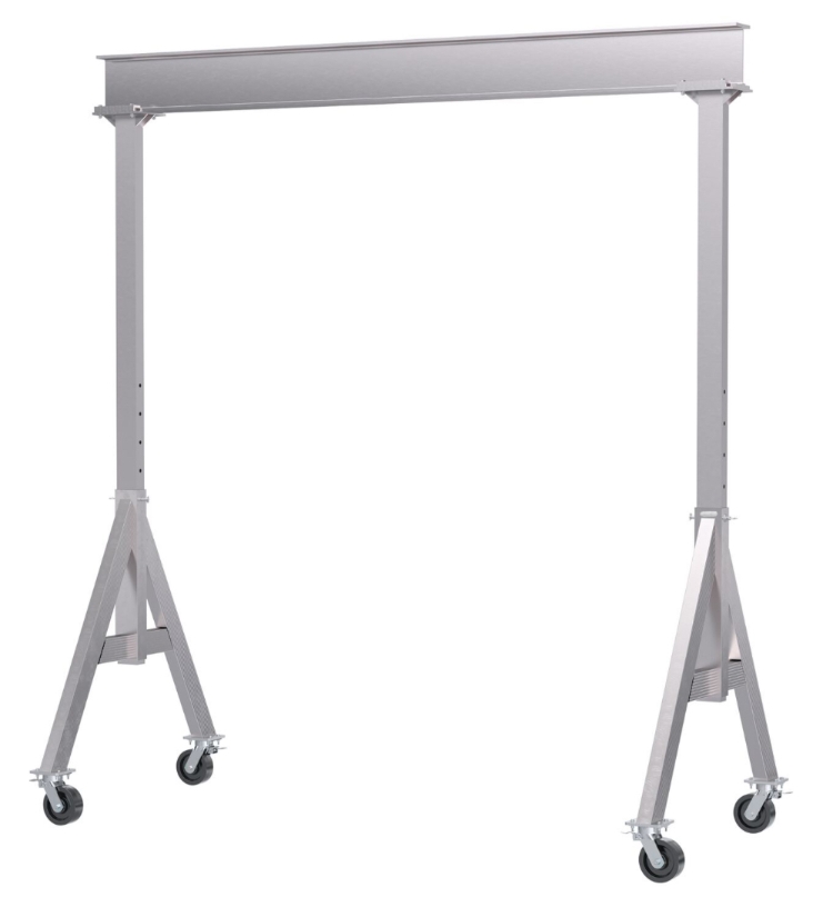 Aluminum Adjustable Height Gantry Crane with Total Locking Phenolic Casters 10 Ft.Wide x 10 Ft. Max Usable Height 6,000 Lb. Capacity