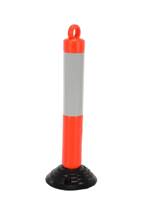 Plastic bollard 31.5 inch height fluorescent orange with reflective tape spring loaded base