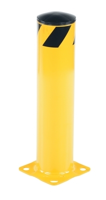 Steel pipe safety bollard 24 inch tall 5.5 inch diameter powder coated safety yellow