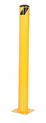 Steel pipe safety bollard 42 inch tall 4.5 inch diameter with reflective strip safety yellow