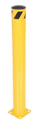 Steel pipe safety bollard 48 inch tall 5.5 inch diameter powder coated safety yellow