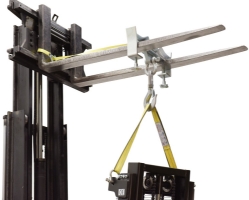 Steel double swivel hoist hook for fork truck 3 x 23 x 21.625 inch 10000 lb capacity zinc plated