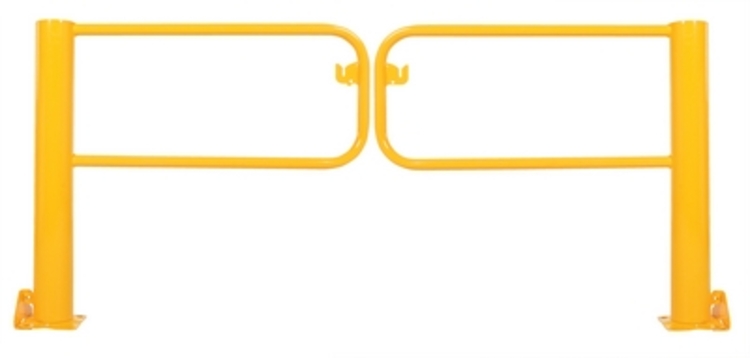 Steel swivel dock gate pair for 9 foot door opening safety yellow powder coat